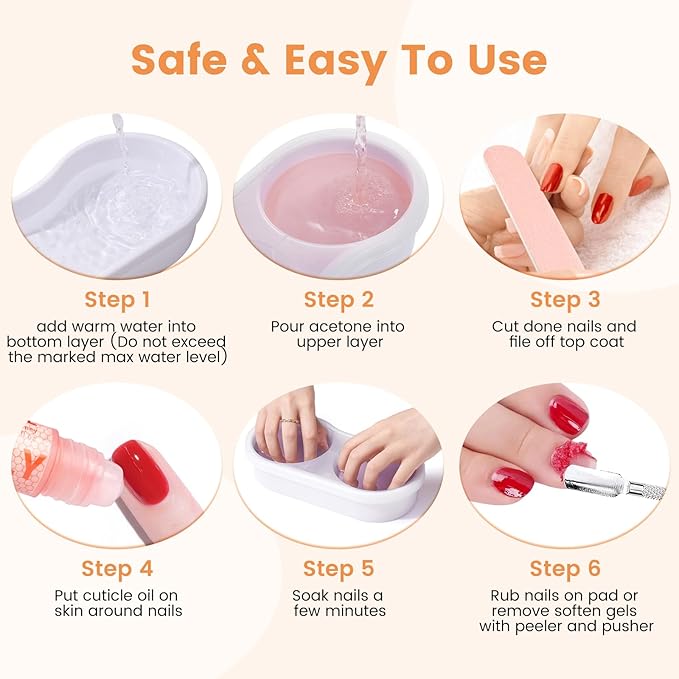 Dual Nail Soaking Bowl Acetone Proof: Soak Off Gel Nail Polish Dip Powder Remover Bowl- Cut the Soaking Time in Half Manicure Bowl for Salon Home