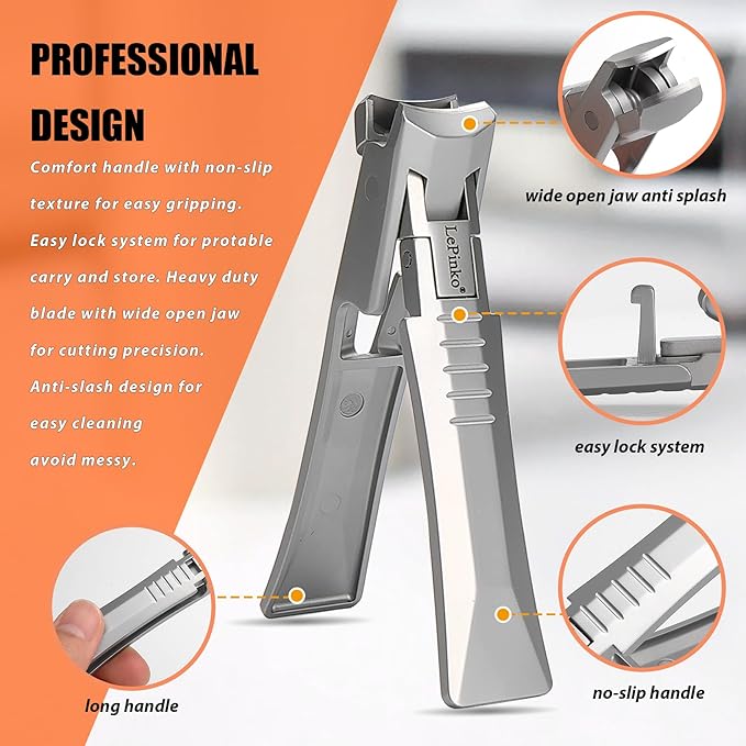 Nail Clipper for Thick Toenails and Fingernails, Portable Toenails Clippers for Seniors, Nail Cutter with Catcher, Nano Glass Nail Buffer, Gifts for Stocking Stuffers Men Women 2PCS