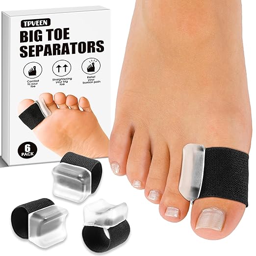 Orthopedic Gel Toe Separators for Overlapping Toes,Big Toe Spacers for Hallux Valgus Corrector with Shock Absorption, All-Day Comfort for Men & Women. (BLACK, WOMEN(7-10)/MEM(5-8.5))