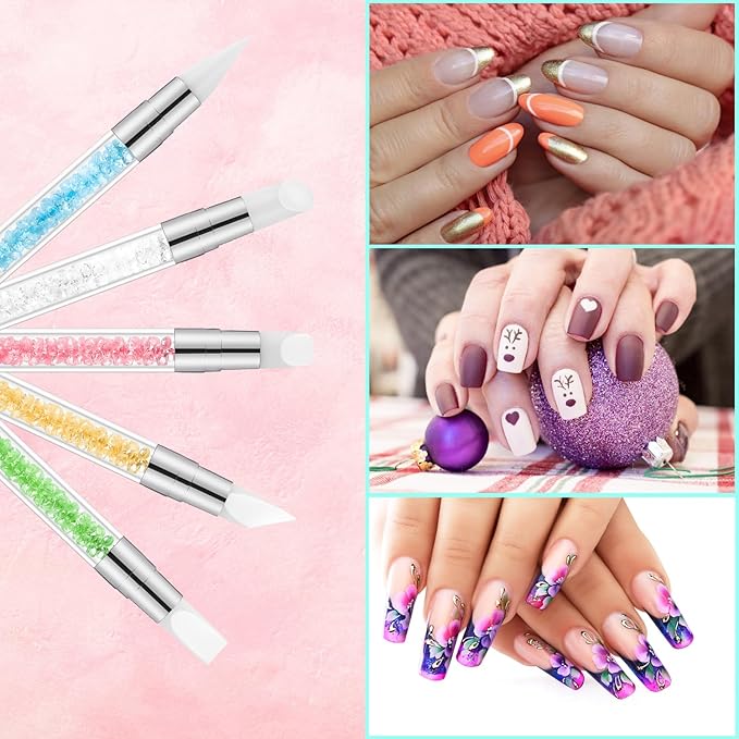 11PCS Nail Art Brushes & Nail Dotting Tools,Double Ended Tipped Silicone Nail Tools,Gel Polish Brush,Liner Brush,Dotting Pen for Home Salon DIY Kit (Black)