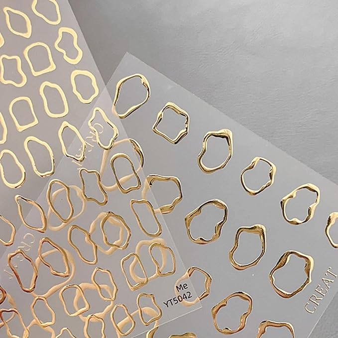 Gold Circle Nail Art Stickers Gold Bronzing Self-Adhesive Nail Stickers Irregular Frame Nail Art Accessories French Manicure Supplies Cute Circle Nail Art Supplies for Women Acrylic Nails Decorations