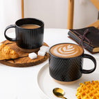 GBhome 12 OZ Stackable Coffee Mugs Set of 4, Ceramic Black Coffee Cups Set | - Image 6