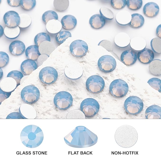 Novani 3000 Pieces Flatback Rhinestones Glass Round Gems Blue Opal Crystals for Nail Art DIY Crafts Clothes Shoes,SS16,3.8-4.0mm