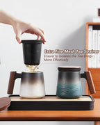 ZENS Tea Infuser Mug with Lid for Loose Tea Steeper, 14.5oz White | Embossed - Image 3