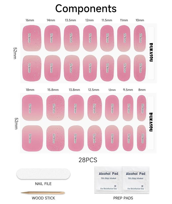 Semi Cured Gel Nail Strips (Shiny Peach Pink), 28 pcs UV Gel Nail Stickers for Women Work with Any UV Lamps, Salon Quality Nails Wraps for Home DIY Nails Art