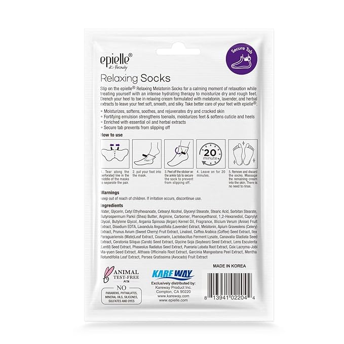 Epielle Relaxing Foot Masks 6 Pairs, Deep Moisturizing Socks for Dry Feet & Cracked Heels, Relieve and Soften with Melatonin & Lavender Extract, Korean Skin Care, Foot Spa, Self Care Gifts for Women