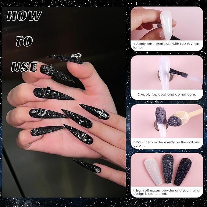 Laza Black Nail Glitter Powder Nail Shimmer Snow Nail Powder Diamond Dust Glitter Ultra-fine Glitter Sequins PET Flakes Pixie Sparkle Fairy Shiny Nail Art Decoration Sugar Glitter for French Manicure