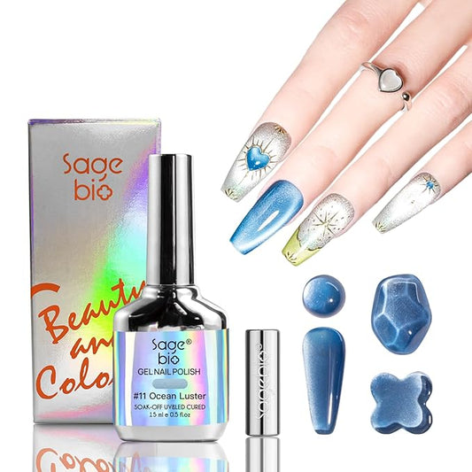 High-Density Cat Eye Gel Nail Polish with Magnet Stick, 15ml Dopamine Color Palette, Magnetic Effect Gel for DIY Manicure, Multiple Color Options - Ocean Luster