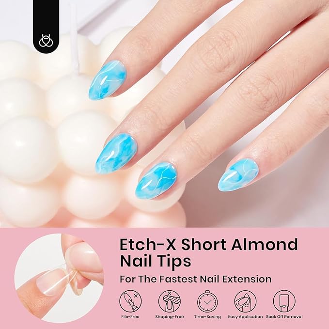 Beetles Gel Nail Tips 576Pcs Pre-shape Short Almond Etch-X Nail Tips,12 Sizes Soft Nail Tips Half Matte False Nails for Fall Nails Full Cover Press On Nail Nail Extensions Set for Women
