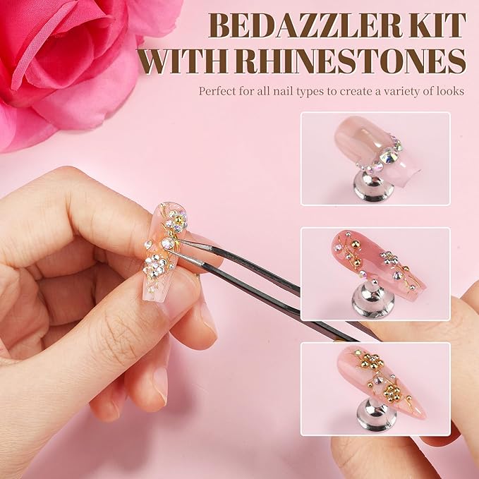 2 Boxes Sparkling Rhinestones and Pearls Kit for Acrylic Nails, 1.5-6mm Flatback Crystal AB Clear Gemstones 1.5-5mm Gold/Silver Nail Pearls for Women DIY Manicure Crafts (11-S2-Glass)