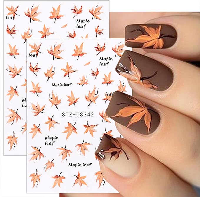 6 Sheets Fall Nail Stickers for Nail Art Cute Pumpkin Nail Decals Autumn Maple Leaf Nail Art Stickers 3D Self-Adhesive Glitter Thanksgiving Day Pumpkin Nail Decoration for Women Nails Design Supplies