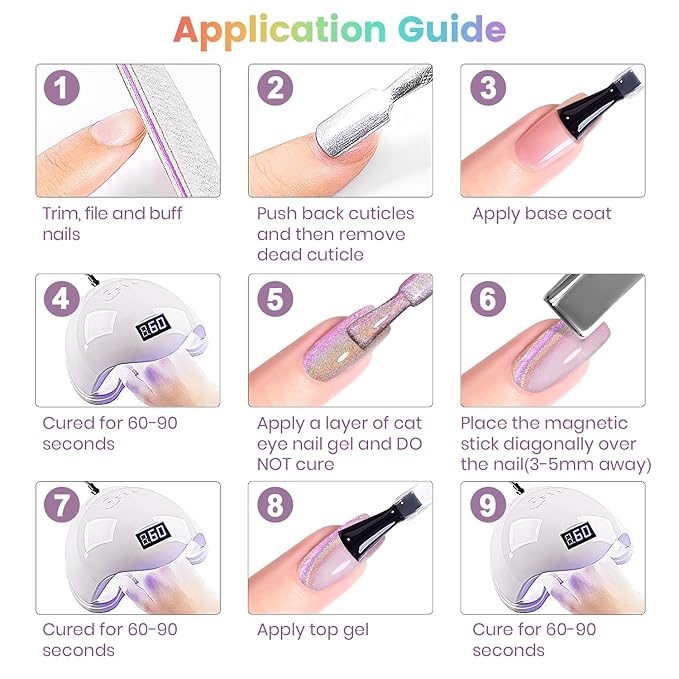 RARJSM Aurora Holographic Cat Eye Gel Nail Polish Purple Pink Laser Rainbow Iridescent Glitter Sparkle Cat Eye Gel Polish with Magnet Stick Soak off UV LED Curing Requires Home Salon Diy Nail Art