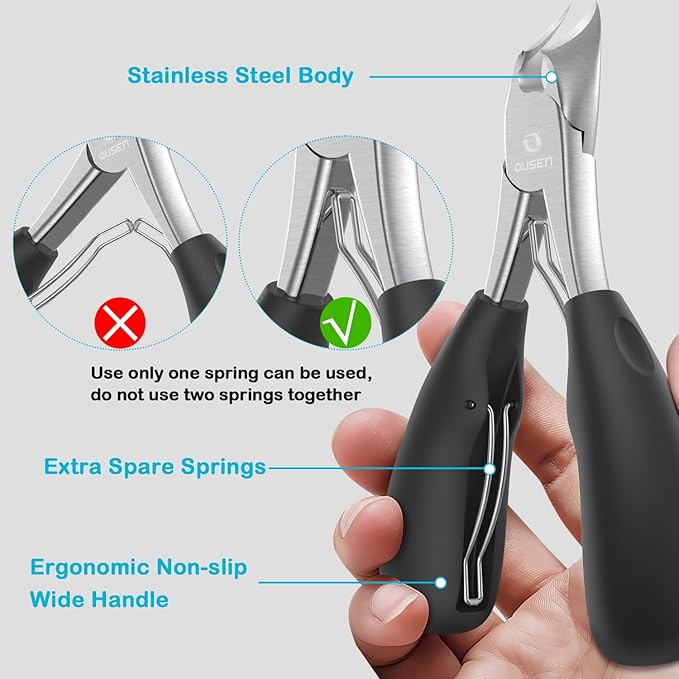 Toenail Clippers for Thick Toenails, Heavy Duty Toe Nail Clippers for Seniors Ingrown Toenail, Angled Head Nail Clippers for Men & Women, Professional Nail Cutter Podiatrist Toenail Clippers Kit-6 Pcs
