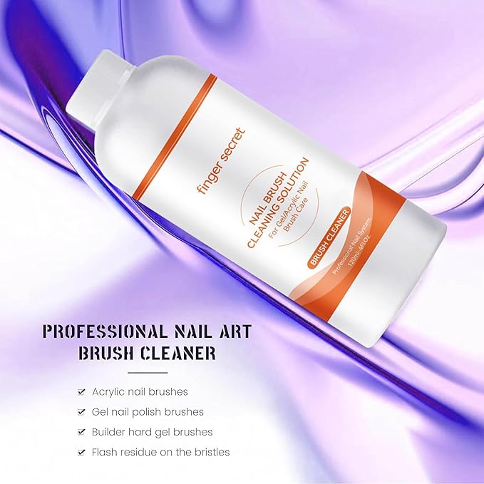 2PCS Finger Secret Nail Brush Cleaner- Professional Nail Art Brush Cleaning Solution. Nail Brush Cleaner Liquid Ideal for Nail Salon At Home. 2 * 120ml with Glass Cup and 50 Cotton Pads