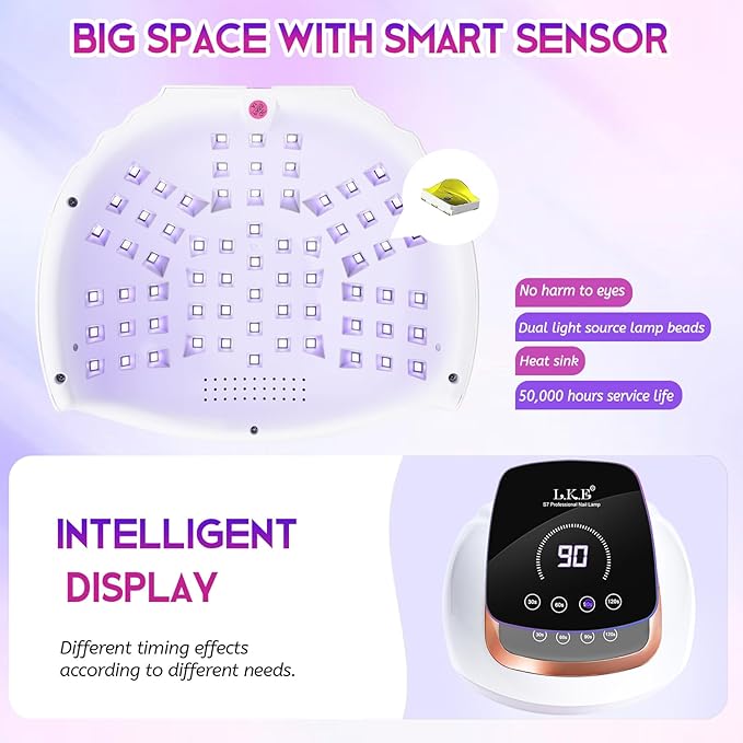 Wisdompark 268W UV LED Nail Lamp, Nail Dryer for Gel Polish, 4 Timers Curing Lamp Professional Nail Light, 66Pcs Uv Beads and Automatic Sensor (Black)
