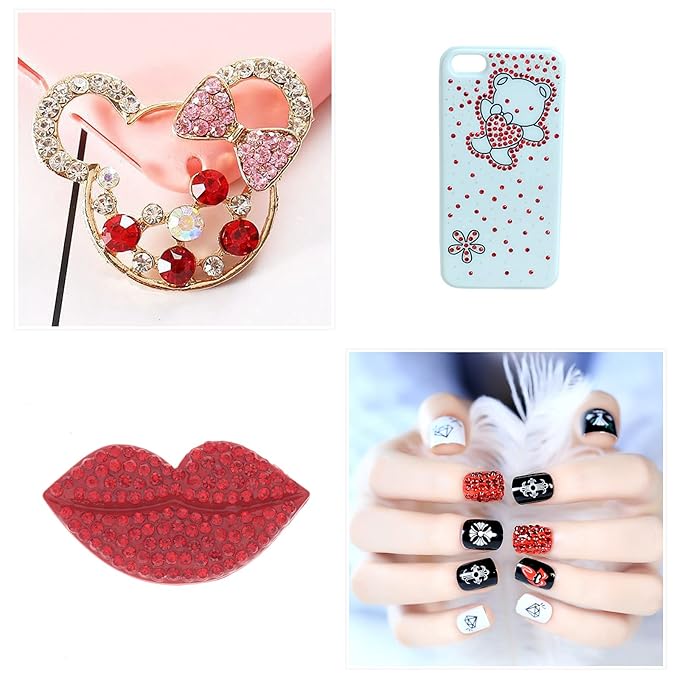 HOINCO 3100Pcs Crystal Red Nail Rhinestones, Multi-Shaped Nail Charms for DIY Nail Art