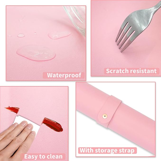 Double-sided Nail Table Mat for Nail tech - Soft Microfiber PU Leather Nail Desk Mat - Foldable Nail Art Table Mat Acetone Resistant for Nails Salon Home (Pink & White) (Mat Only)