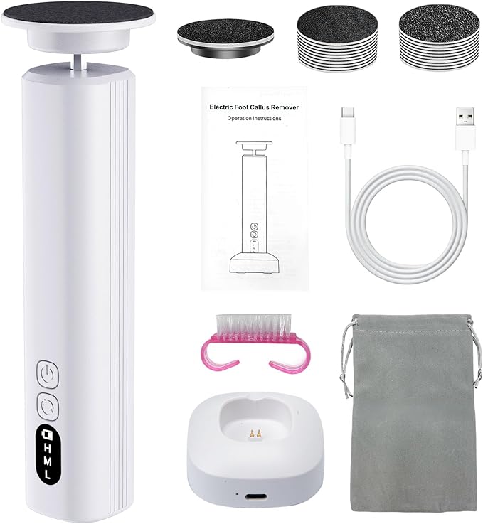 Electric Foot Callus Remover Rechargeable, 6 Speeds, Charging Base, Portable Electric Foot File Pedicure Tools for Dead Skin & Cracked Heel