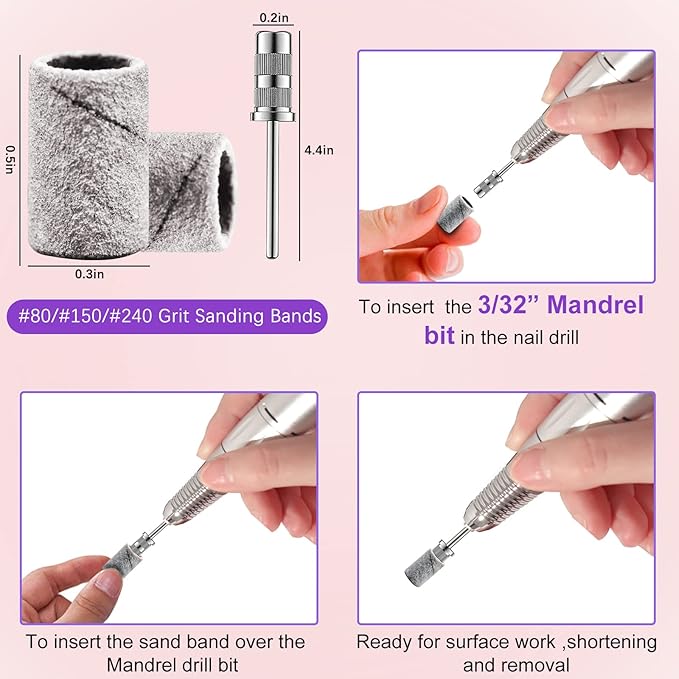 50Pcs Sanding Ring Bands and 1PCS Nail Drill Bit,Professional Sanding Bands Nail Manicure (#150 Grit)