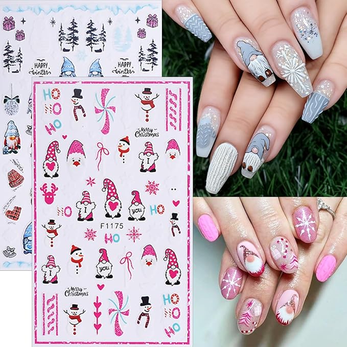 10 Sheets Christmas Nail Art Stickers Decals Cute 3D Self Adhesive Nail Decals Design Snowman Snowflake Deer Santa Claus Penguin Christmas Tree Nail Stickers for Women DIY Manicure Xmas Nail Decor