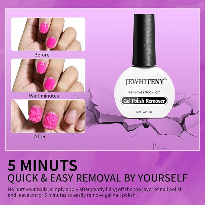 JEWHITENY Gel Polish Remover for Nails:1 Bottles of 10 ml Gel Nail Polish Remover Equipped with 4 Professional Manicure Tools Quick &Easy Remover for Nails Starter Friendly