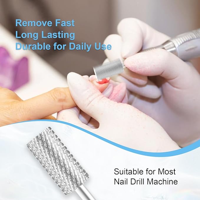 3/32" Large Barrel Bit Tungsten Carbide Nail Drill Bit Safety Bit for Gel & Acrylic Removal, 2- Way Rotating Efile Tip, Salon Electric File Accessory (C Girt, Silver)
