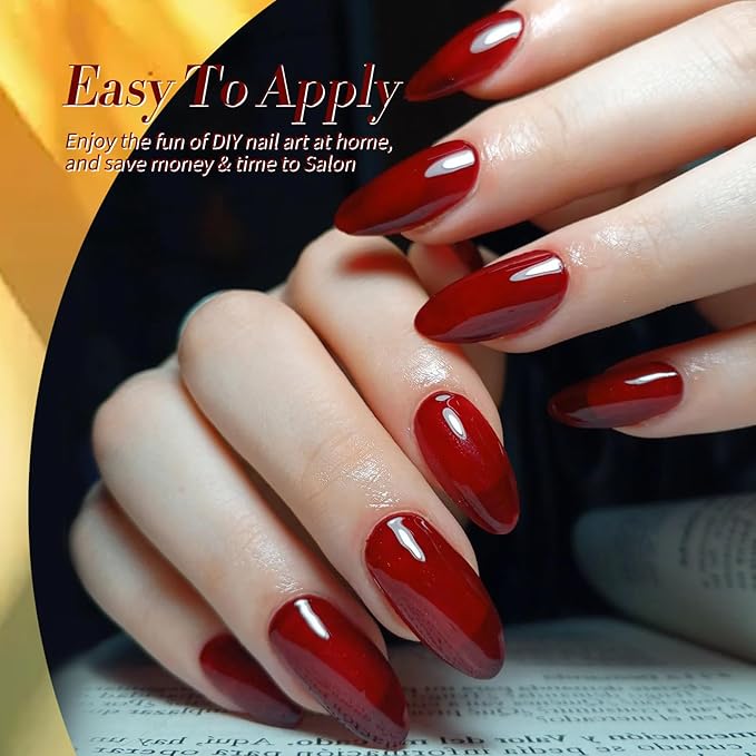 Born Pretty Jelly Gel Nail Polish Fall Winter Amber Crystal Transparent Sheer Clear Gel Polish Red Coral Burnt Orange Green Blue Amber Brown 6 Colors Manicure Kit