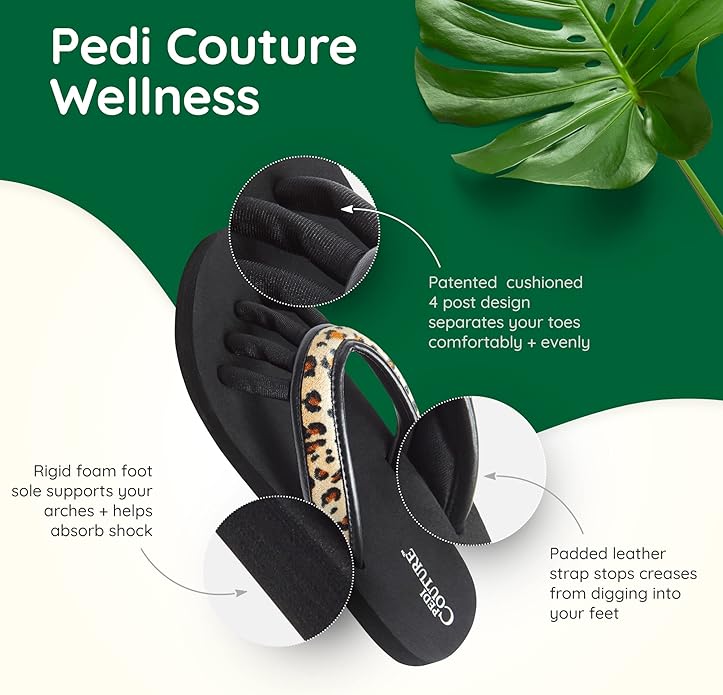 Pedi Couture Pedicure Sandals with Built In Toe Separators for Women - Comfortable Spa Style Flip Flops for Home, Salon, Yoga & Gym Use