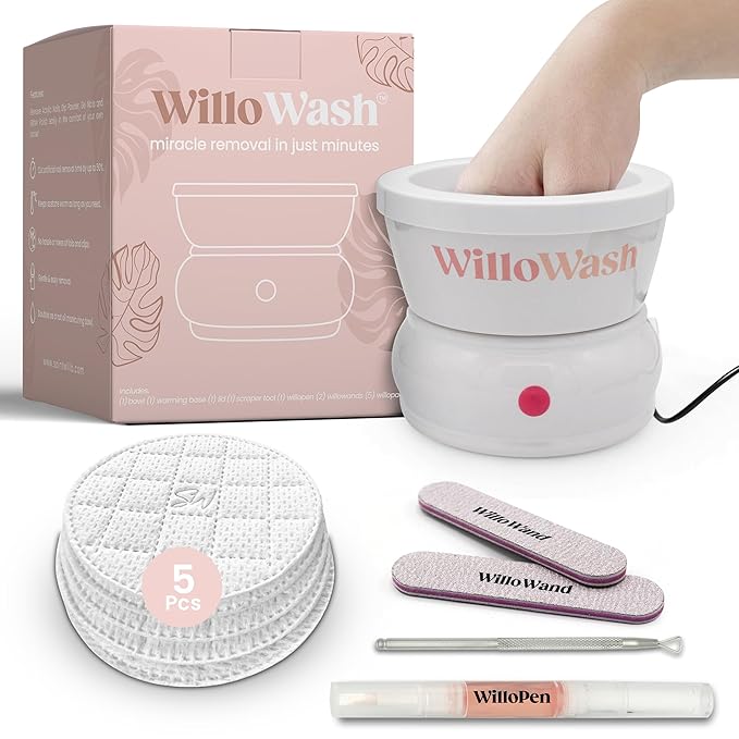 Willowash Electric Nail Soaking Bowl – Acetone-Proof Acrylic Nail Remover Kit for Home – Dip Powder & Acrylic Soak Off Bowl – 100% Pure Acetone Warmer Machine, Manicure Soaking Bowl with Tools