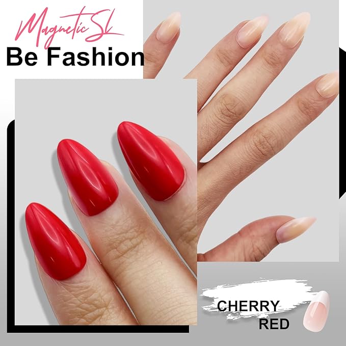 64PCS Bright Red & Vanilla Cream Press On Nails - Short Almond Fake Nails, with 2 Nail Glues, 2 Cuticle Sticks, 4 Prep Pads, 1 Nail File - Glossy Nails Kit for Daily Use