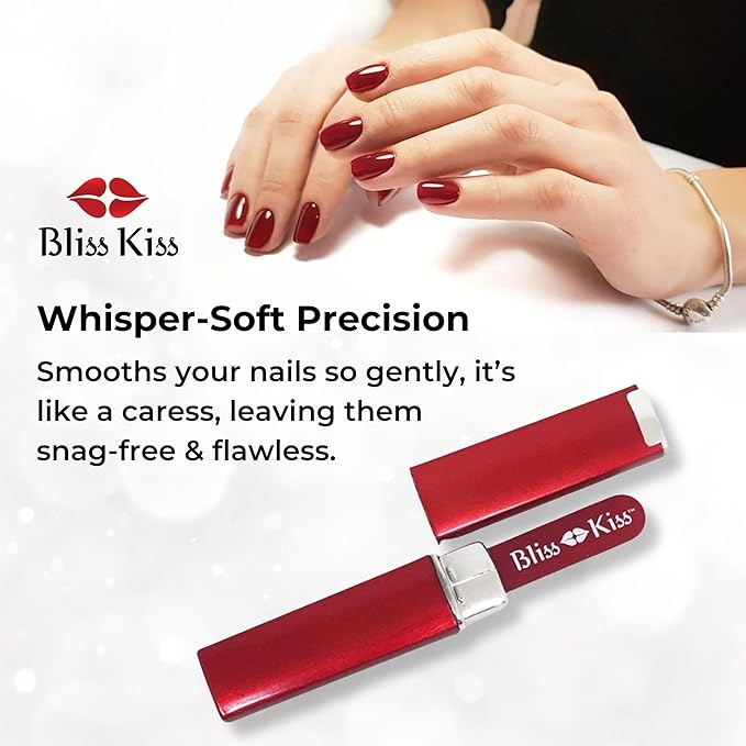 Bliss Kiss Simply Czech Crystal Glass Nail File case and Sleeve | Small File Gentle for Natural Nails, Durable Manicure Tool, Perfect for Travel, Emery Boards Alternative