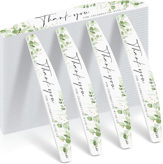 50 Pcs Wedding Nail Files Bulk Party Favors Bridal Shower Nail Files 100/180 Grit Eucalyptus Sage Green Bachelorette Baby Shower Nail File for Women Acrylic Nail Emery Boards Doubled Sided Nail Buffer