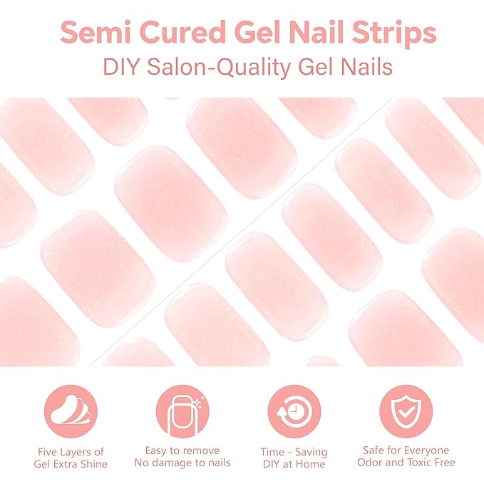Semi Cured Gel Nail Strips-Salon Quality Semi-Cured Gel Press On Nails Stickers Strengthening Quick DIY Nail Art Manicure Kits for Women at Home 14-Day Wear(Nebula Veil Gradient)