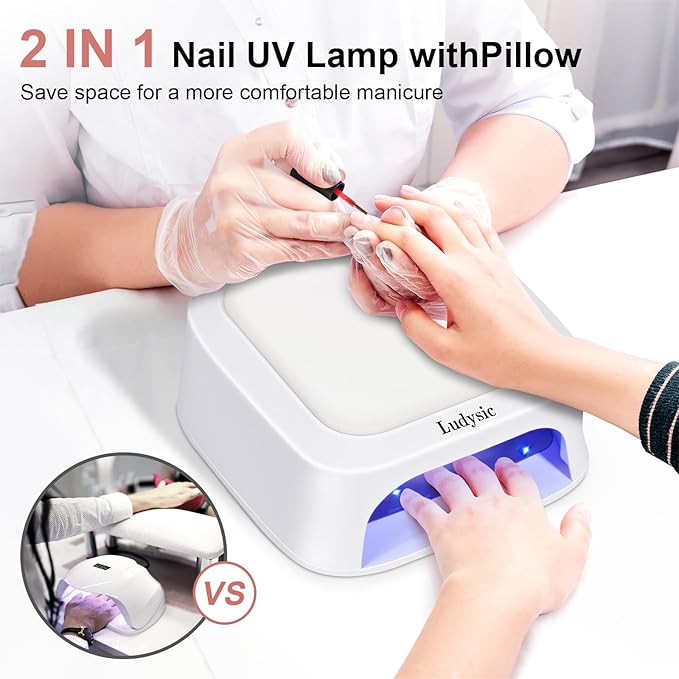 UV LED Nail Lamp with Hand Pillow,48W UV Light for Gel Nails Nail Dryer with Smart Sensor, LCD Display Fast Curing Gel Nail Polish Nail Art Tools Manicure(White)