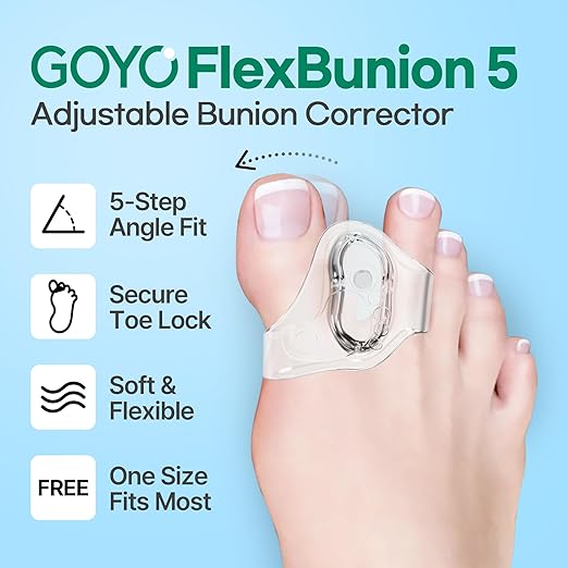 GOYO FlexBunion 5 – Bunion Corrector & Toe Separators for Women Big Toe | Foot Pain Relief | Adjustable Toe Alignment for Hallux Valgus | Soft, Flexible & Comfortable Fit | Left & Right Set