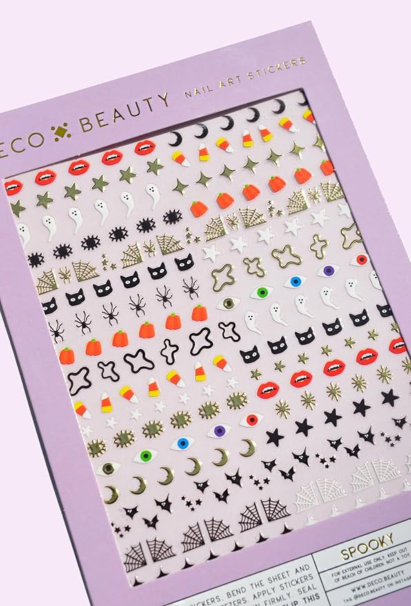 Deco Beauty Spooky Nail Stickers - Lightweight & Easy-to-Apply Nail Art with Cute & Trendy Designs - Durable & Long-Lasting Nail Stickers for Women, Ideal for DIY Manicures