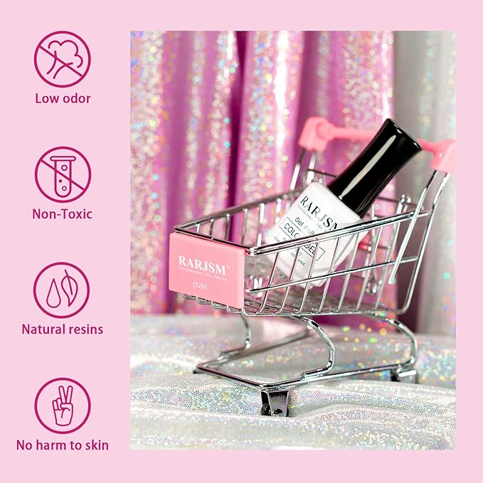 RARJSM Gel Nail Polish Glitter Sparkly Rose Red Chunky Shimmer Iridescent Gelpolish 15ml Holographic Rainbow Effect Soak off L e d U V Curing Required High Pigments for Home Manicure Nail Art