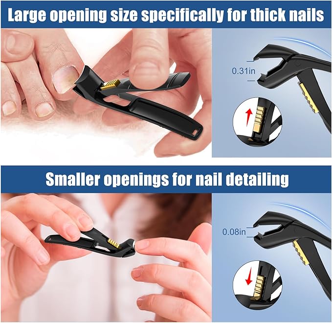 Nail Clippers for Seniors Thick Toenail, Professional Fingernail Toenail Clippers with Catcher, Sharp Wide Opening and Long Handle Nail Cutter for Men Women, Black