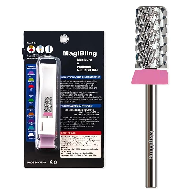 Super Cut Large Barrel Nail Drill Bits for Professional Users, 3/32'' Tungsten Carbide Bits, Upward Deep Cut for Removing Hard Gel Fast, Right Hand Use, Manicure Cuticle Gel Polishing, Triple Coarse.