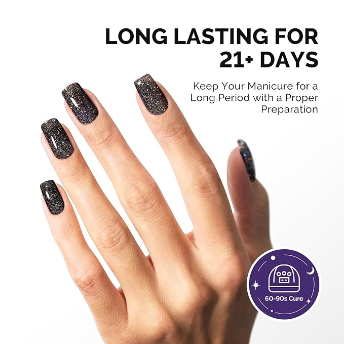 MelodySusie Galaliver Glitter Gel Nail Polish, 15ML Sparkly Shimmer Gel Polish Soak Off UV LED Cured Long Lasting Gift for Women DIY Nail Design Nail Art Manicure Colorful Black X10