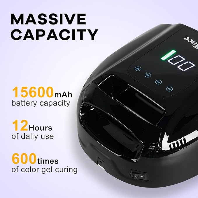 96W Rechargeable UV LED Nail Lamp UV Light for Gel Nails Cordless Nail Lamp Nail Dryer with 42 Beads Smart Sensor & Metal Base