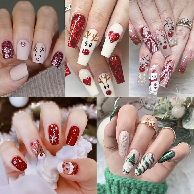 Christmas Nail Art Stickers Decals 3D Xmas Reindeer Snowflake Snowman Self-Adhesive Nail Stickers Winter Holiday Christmas Tree Elk Gift Nail Decals for Christmas DIY Manicure 6 Sheets