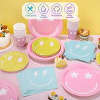Kochorie 96 Piece Preppy Smiley Face Party Paper Plates Preppy Smile Face Party - Image 5