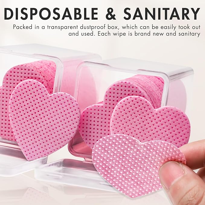Eyelash Extension Glue Wipes 200 PCS Lint Free Nail Wipes Non-Woven Fabric Lash Glue Wipes Nail Polish Remover Wipes for Lash Extension Supplies (Pink)