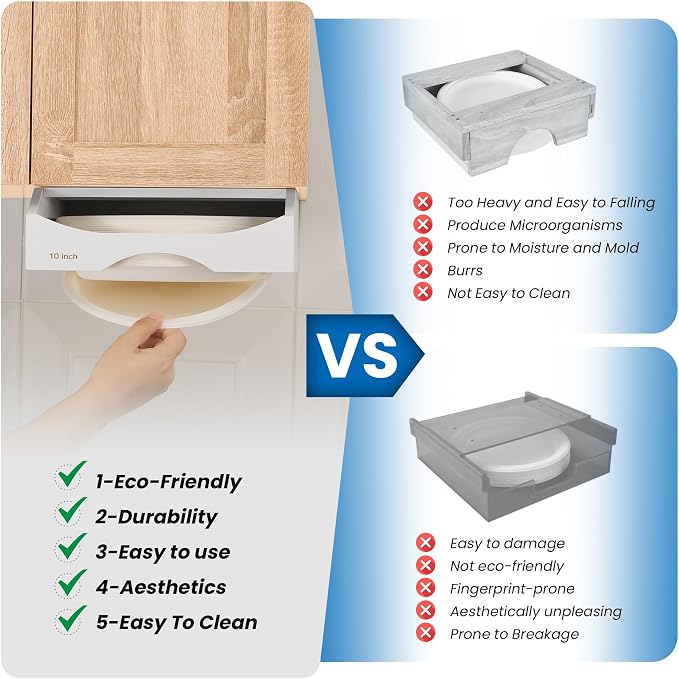 10-inch Paper Plate Dispenser Under Cabinet, Bamboo Paper Plate Holders - Image 5