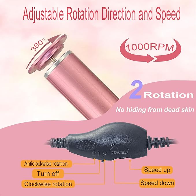 Electric Callus Remover for Feet, USB Power Supply Powerful Electric Foot File Sander Scrubber with Speed Controller & 60Pcs Replacement Sandpaper Disk for Dead Skin, Cuticles Pink
