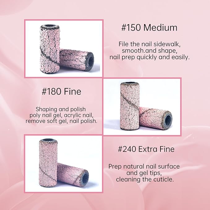 Sanding Bands for Nail Drill Nail Drill Bits Set, Corfulra Upgraded Small Sanding Bands with Mandrel Bit, 100 pcs 180 Fine Grits for Natural Nail, Nail Accessories of Nail Tech Must Haves, Pink