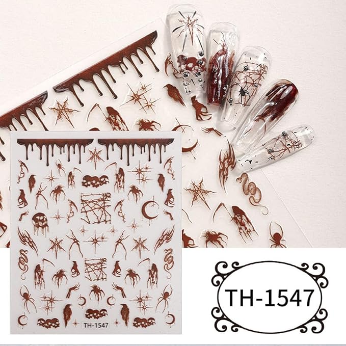 6 Sheets Halloween Bat Spiders Nail Art Stickers Black White Ghost Nail Decals Pumpkin Spider Web Skull Design Goth Nails Sticker Halloween Nails Decoration for Women DIY Holiday Manicure Supplies