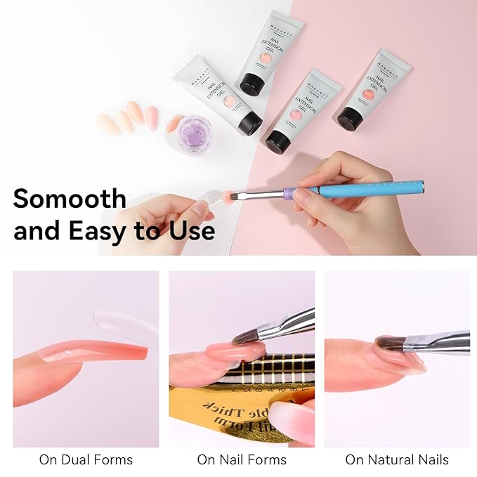 Makartt Poly Nail Gel Set: 4 Nude Pink 15ML, Strong Builder for Extension Strengthener, Long Lasting, Neutral Classic Colors French Manicure Kit Salon Supplies At Home