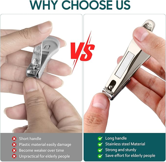 Nail Clippers for Seniors, 360 Degree Rotary Fingernail and Toenail Clippers with Long Handle Ultra Sharp Sturdy Stainless Steel Heavy Duty Large Toe Nail Clippers with Catcher for Men Women